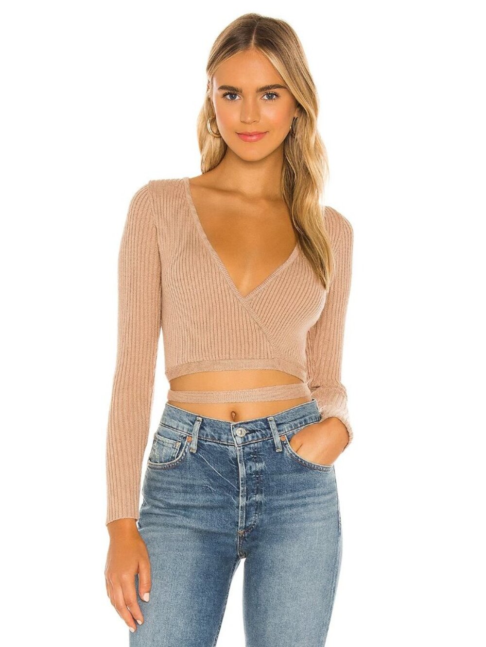 SNDYS Prima Knit Top in Sand Beige Long Sleeve